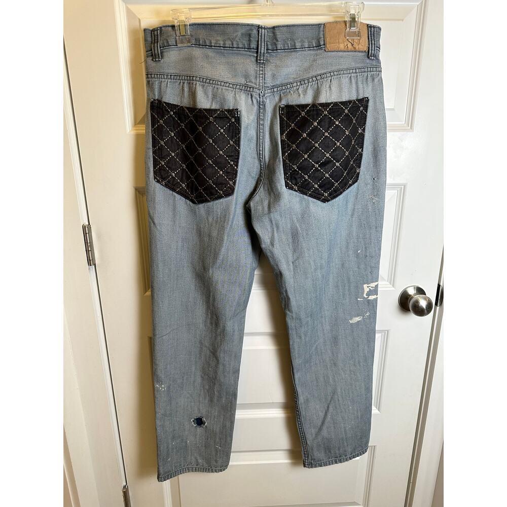 Distressed Y2K Royal Linx Straight Leg Jeans Quilted Black Pockets Men's Size 38 - Picture 3 of 8